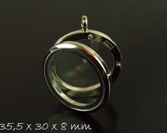 Floating glass memory locket folding medallion platinum