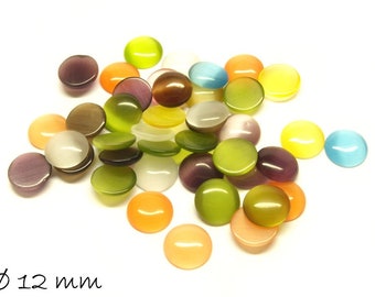 30 runde Cateye Glas Cabochons 12 mm, Mix 5