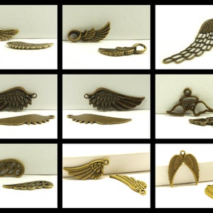 4 pcs. pendant wings angel bronze vintage