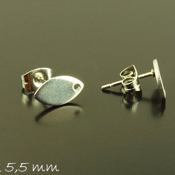 Stud earrings with eyelet stainless steel, silver, oval, earrings