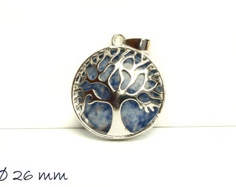 1 Pendentif Gemstone Sodalite, Arbre de Vie, Arbre de Vie, Ø 26 mm