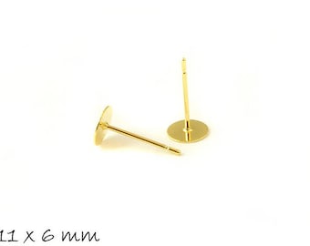 Ear stud blank 11 x 6 mm, gold