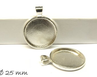 Anhänger mit Cabochon Fassungen / Medaillon 25 mm, silber