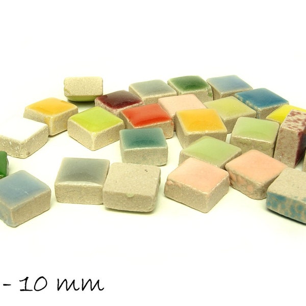 Quadratische Porzellan Cabochons Mosaik, 9-10 x 9-10 mm, bunter Farbmix