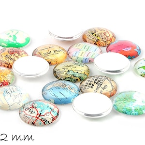 Beklebte Glas Cabochons verschiedene Karten, Weltkarte, Ø 12 mm