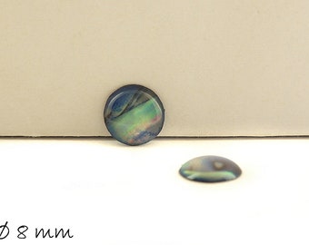 Cabochons, abalons mother-of-pearl, 8 mm, blue, colorful