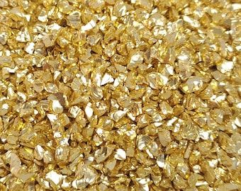 0,05EUR/g - 50 g de perles, chips, nuggets en verre doré Ø 1,5 - 2 mm, sans trou d'enfilage