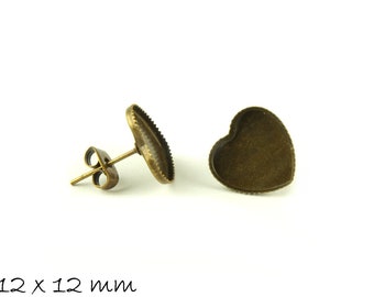 10 PCs boucles d’oreilles coeur Ø 12 x 12 mm bronze