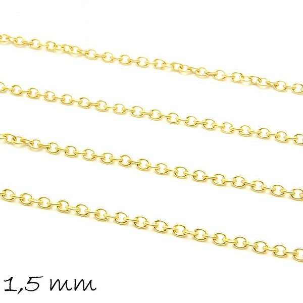 1,50EUR/m - 5 m Gliederkette Edelstahl, gold, fein, 2 x 1,5 mm