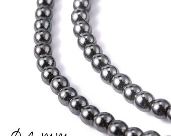 Hematite beads, black, drilled 4 mm