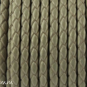 3,00EUR/meter - 2 m braided leather strap grey, 3 mm, genuine leather