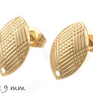 Ohrstecker mit Öse Edelstahl, gold, oval, textur, Ohrringe