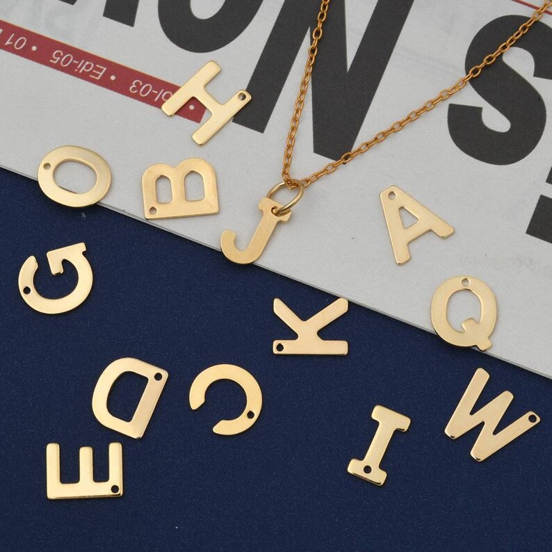 Stainless steel pendant, initials, letters, A-Z, gold image 8
