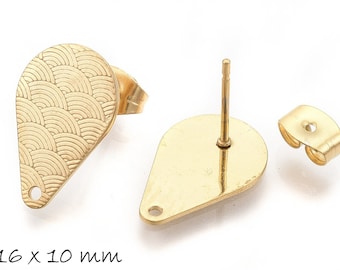 Pendientes con ojal de acero inoxidable, oro, gotas con diseño de ondas, pendientes