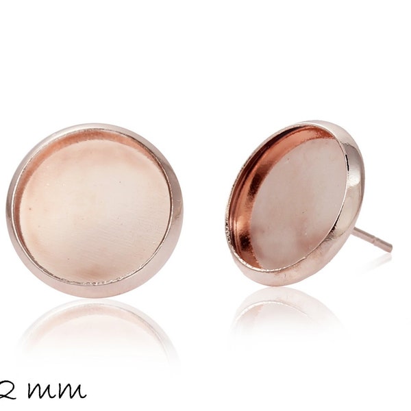 Earrings blank rose gold 12 mm Cabochon