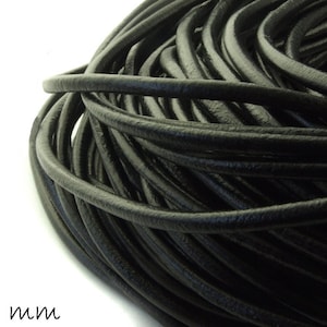 1.90EUR/metro - Cordone in cuoio nero da 2 m, Ø 4 mm