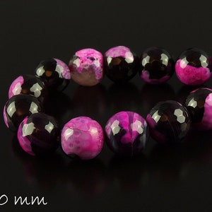 Faceted agate beads 10 mm, pink, black