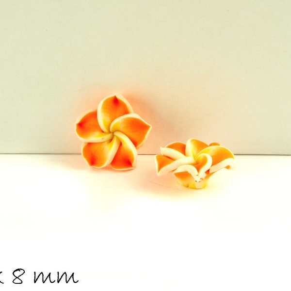 4 PCs frangipani fleurs Fimo argile orange 15 x 9 mm