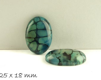 Edelsteen Cabochon, Agaat, Drakenader, 25 x 18 mm, blauwzwart