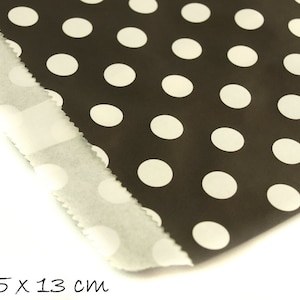10 sacchetti di carta a pois bianchi e neri 13 x 16,5 cm