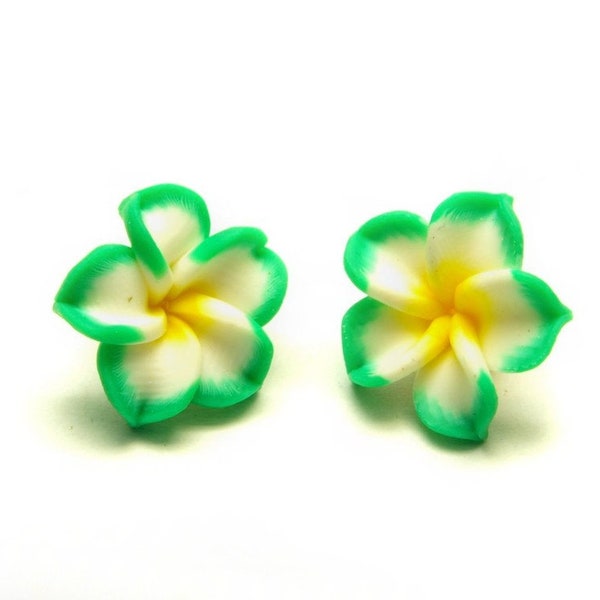 4 PCs frangipani fleurs Fimo argile verte 15 x 9 mm