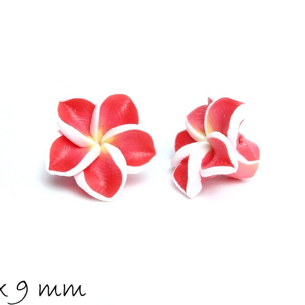 4 pcs Frangipani fleurs Fimo Argile rouge 15 x 9 mm