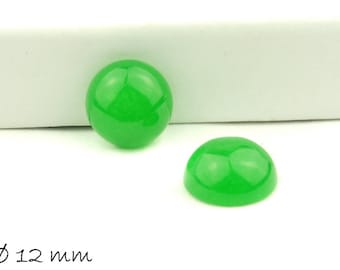 Noble stone cabochons, green jade, 12 mm