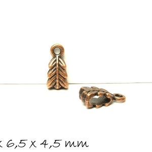 Pendant loops leaf in copper 14 x 6.5 x 4.5 mm