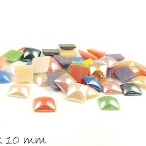 30 cabochões quadrados de vidro opaco 10 x 10 mm mistura colorida
