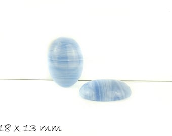 2 pcs gemstone cabochons blue, striped agate 18 x 13 mm