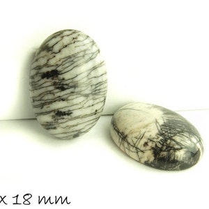 1 pcs Cabochon, Jaspe, pierre, noir et blanc, 25 x 18 mm