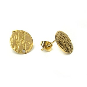 Stud earrings stainless steel with disc, gold, disc, earrings, Ø 12 mm