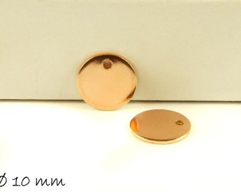 6 pendants stainless steel stamp plate Ø 10 mm rose gold