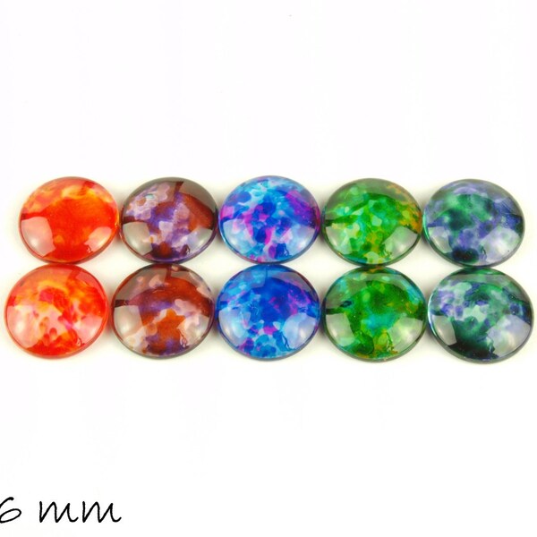 10 runde Glas Cabochons, Ø 16 mm, bunt lackiert, Set