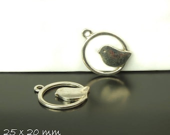 Pendant bird Sparrow Round Silver vintage 25 x 20 mm