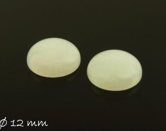 Pierres précieuses cabochons, jade blanche, 12 mm