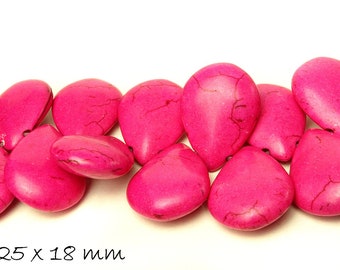 10 pcs Beads Synthetic Turquoise Drops in Pink, 25 x 18 mm