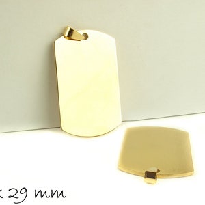 Confezione da 2 targhette per timbri pendenti in acciaio inossidabile, rettangolari dorati, piastrina per cani 50 x 29 mm