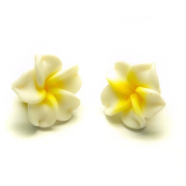 4 PCs frangipani fleurs Fimo argile blanc 15 x 9 mm