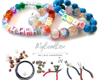 Children's DIY Bracelet Kit – MyBeadBox Jewelry DIY Set with Beads & Name – Creative Gift for Children 5-9 Years
