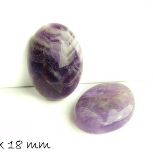 Può includere: Due pietre di ametista di forma ovale, una è di un viola più chiaro con striature bianche, l'altra è di un viola più scuro con striature bianche. Le pietre misurano 2,5 x 1,8 pollici.