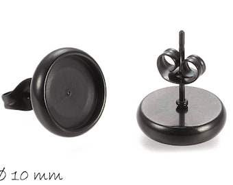 Massive Ohrsteckerrohlinge mit Cabochonfassung (10 mm) aus Edelstahl, schwarz