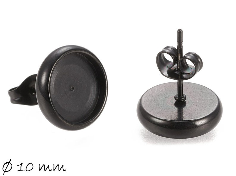 Massive Ohrsteckerrohlinge mit Cabochonfassung 10 mm aus Edelstahl, schwarz Bild 1