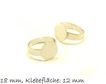 Ring Rohling, verstellbar, platin silber, 18 mm, Fläche 12 mm