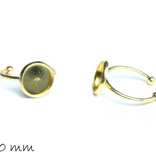 Stainless steel ring blanks 17 mm gold with 10 mm cabochon setting