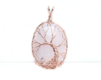 1 pendant gemstone rose quartz, Tree of Life, 57 x 35 mm