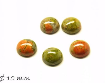 2 Stk Edelstein Cabochons, Unakite Stein, 10 mm