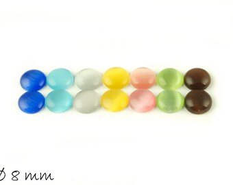 14 Round Cateye Glass cabochons 8 mm, mix 1