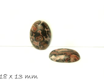 2 pcs cabochons, leopard skin jasper, 18 x 13 mm
