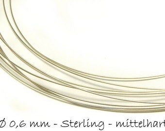 11EUR/m - 0,5 m Schmuckdraht Sterling Silber 925, Ø 0,6 mm